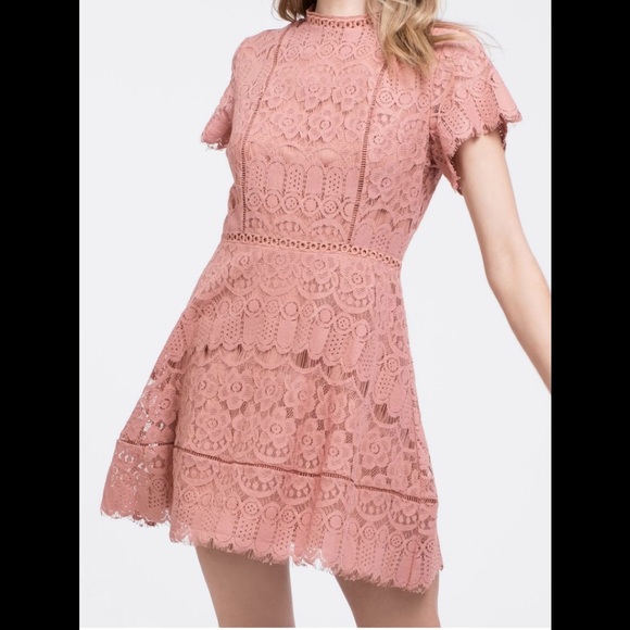 Blu Pepper Lace Mock Neck Mini Dress Pink Blush - Picture 2 of 7